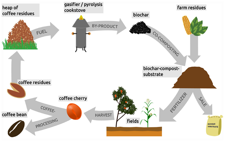 Biokohle-System am Beispiel der Nutzung der Reststoffe des Kaffeeanbaus