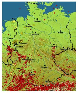 Seismizität  in Deutschland für den Zeitraum 01.01.1995 – 15.05.2010