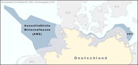 Die Karte zeigt das deutsche Festland, die deutsche 12-Seemeilen-Zone und die ausschließliche Wirtschaftszone in der Nord- und Ostsee