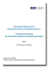 Title page "Government Revenues from the Extractive Sector in Sub-Saharan Africa - a potential for funding the United Nations Millenium Development Goals", 2009