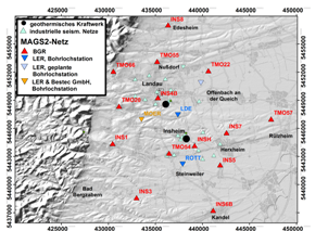 Karte der in MAGS2 vorhandenen und geplanten seismischen Messstationen